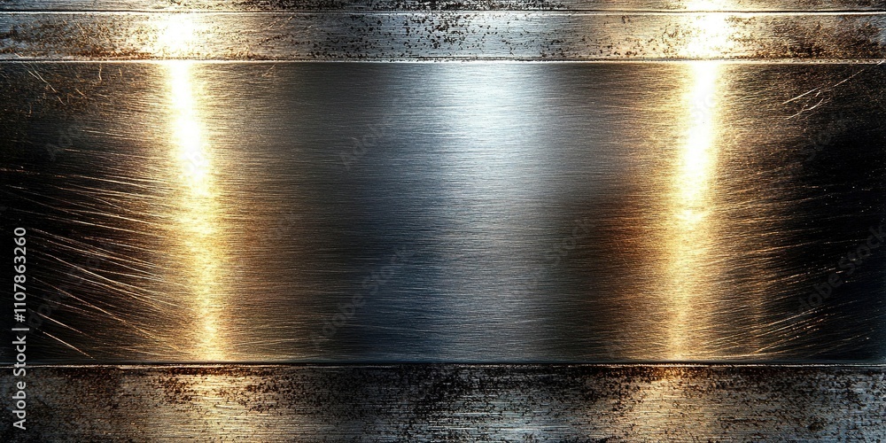 Poster textured metallic surface reflecting light with scratches and highlights creating a sense of depth a