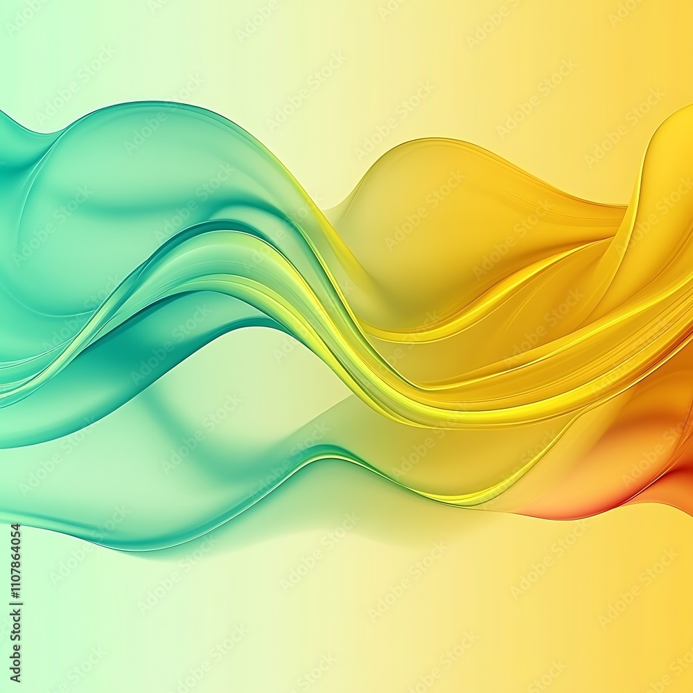Poster transparent yellow green waves design with smooth curves, soft shadows and fluid gradient motion ide