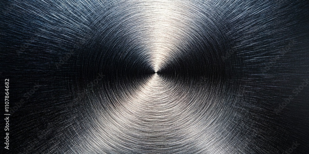 Poster metallic surface with radial lines creating a dynamic visual effect in a minimalistic style