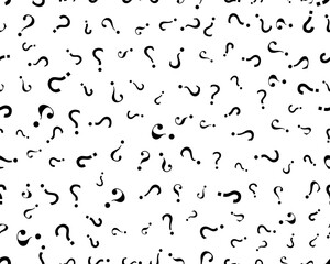 Black seamless pattern with question marks on a white background	