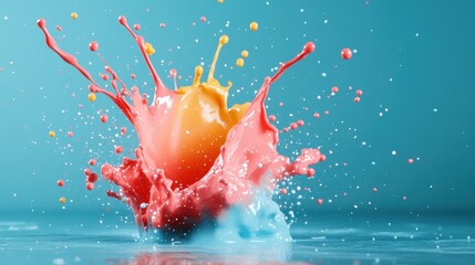 Explosive collision of colorful paint splashes in mid-air, capturing the dynamic and vibrant energy...