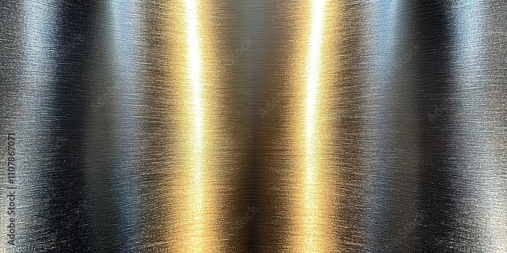 Poster reflective metallic surface exhibiting subtle texture and warm light patterns in a well-lit environm