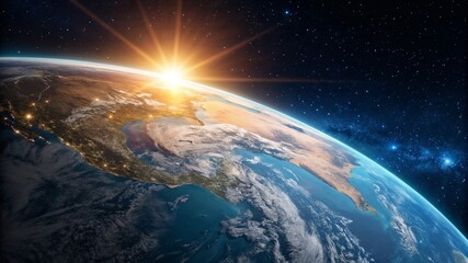 Fototapeta premium Planet Earth viewed from space at sunrise