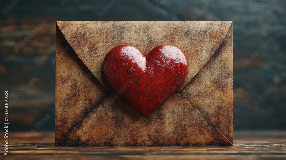 Poster envelope with love heart with red color 3d rendering