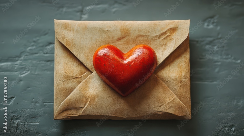 Poster envelope with love heart with red color 3d rendering