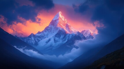 Fototapeta premium evening panoramic view of ama dablam on the way to everest base camp nepa