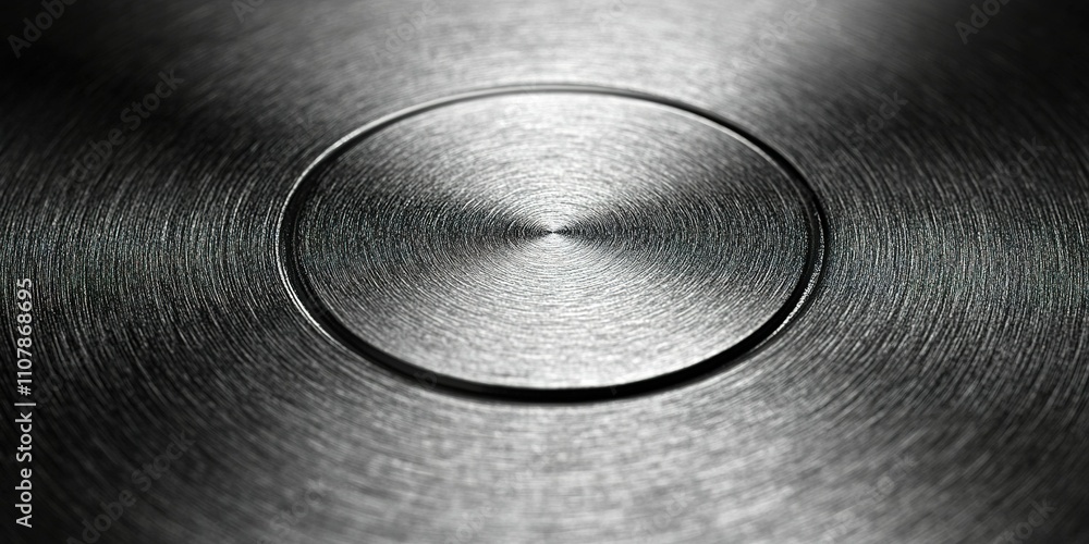 Poster textured metallic surface with a central circular indentation in a sleek, modern style