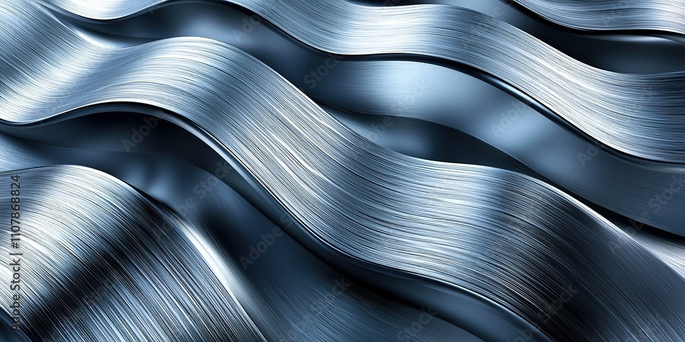 Poster metallic waves create a mesmerizing pattern and texture in a blue-gray color palette