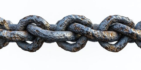 Obraz premium Rusty metal chain links against a plain background showcasing texture and wear