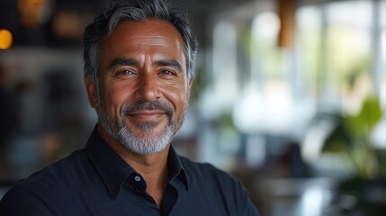 A smiling man with gray hair and a beard, posing in a bright indoor setting.