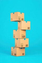 Obraz premium Stacked Cardboard Boxes on a Vibrant Background