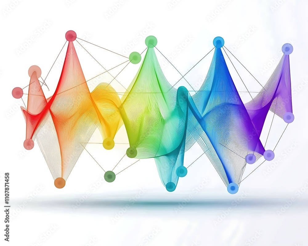 Poster Vibrant Abstract Waveform with Colorful Lines and Nodes