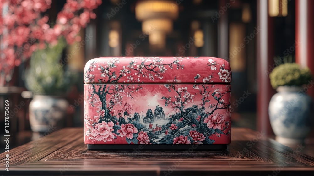 Poster gift box with chinese ancient background 3d rendering