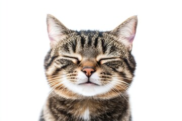 Obraz premium A close-up shot of a cat's face with its eyes shut, suitable for use in pet-related or animal-themed projects