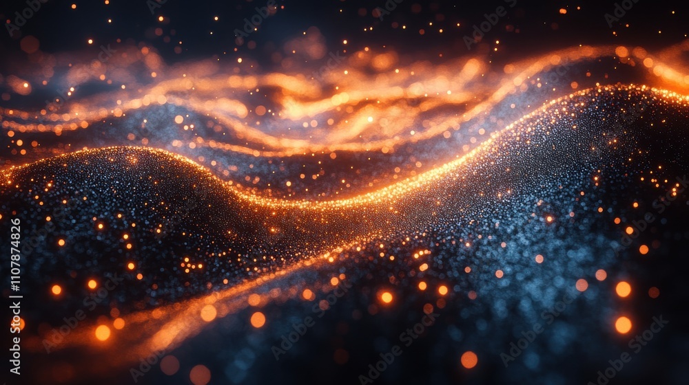 Poster glowing light in the cyberspace 3d rendering