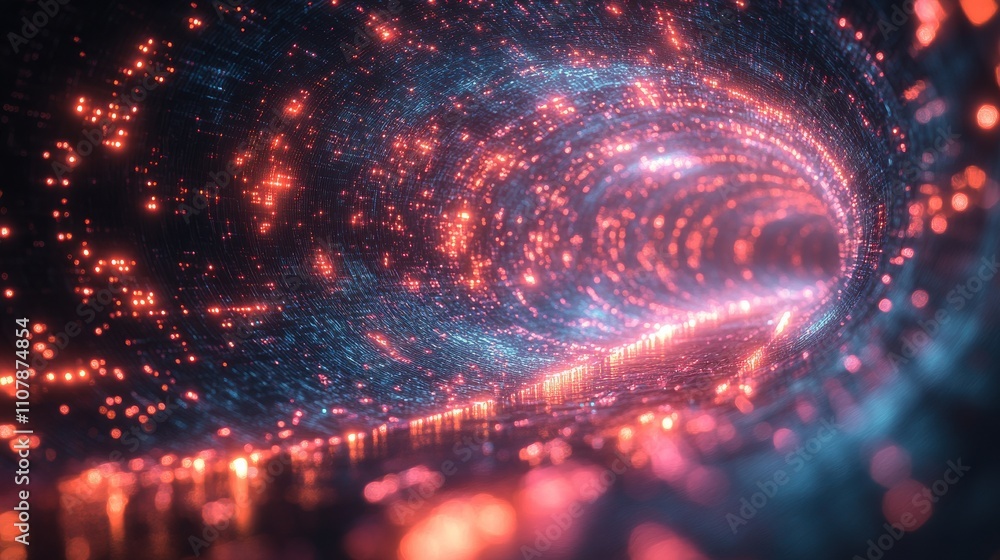 Poster glowing light in the cyberspace 3d rendering