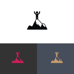 Silhouette of person celebrating on mountain peak vector illustration symbolizing success