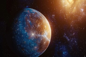 Obraz premium A planet floating in space, with no signs of life or civilization