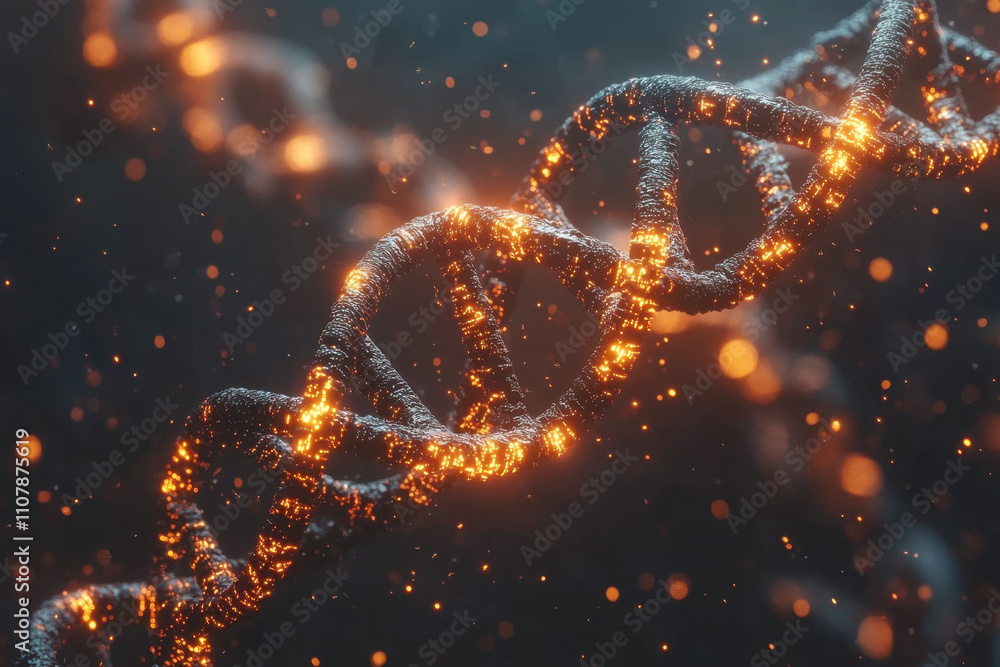 Aufkleber dna, a glowing, intricate representation of a dna double helix illuminated with particles, symbolizi