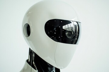 Close-up portrait of a person's face with a helmet on, suitable for use in safety-related or action-themed contexts