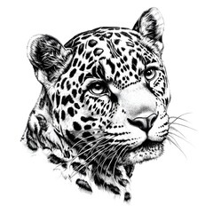 Fototapeta premium A profile portrait of a jaguar is drawn on a white background and has a draw effect.