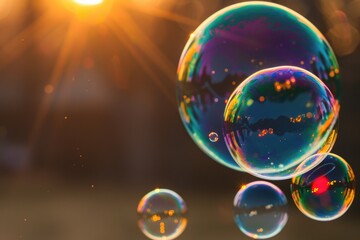 A group of soap bubbles floating in the air