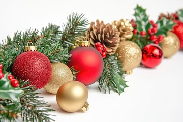 A collection of Christmas ornaments on a plain white background