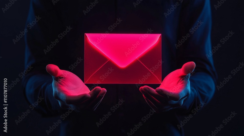 Aufkleber a glowing red envelope is held between two hands against a dark background, symbolizing communicatio