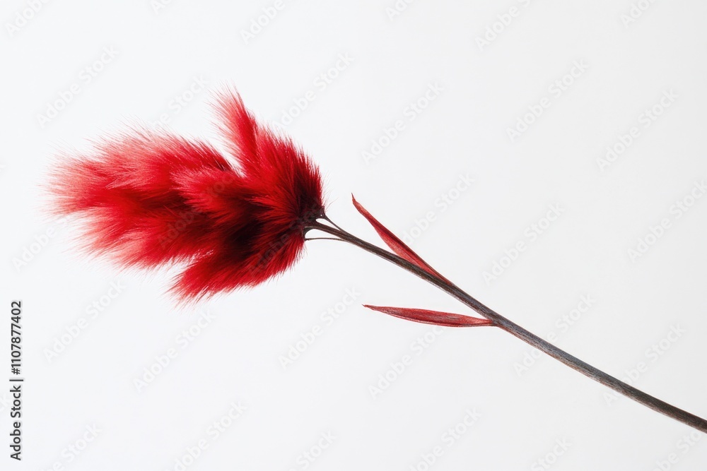 Aufkleber A single red feather on a stem against a white background, ideal for use in designs requiring a pop of color or as a symbol of uniqueness