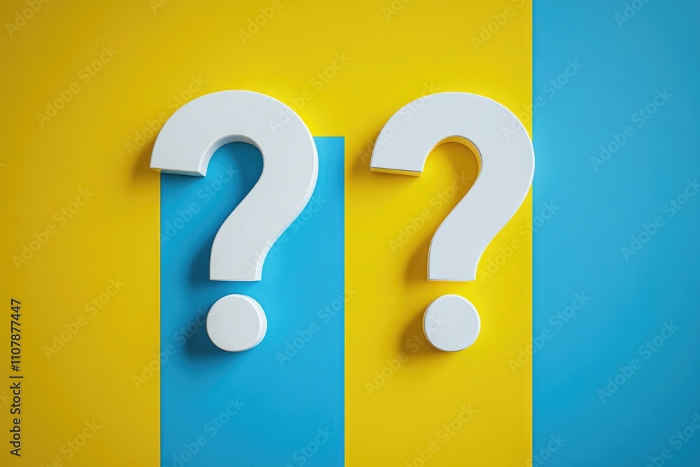 Poster a simple illustration of two white question marks stuck to a colorful background, perfect for repres