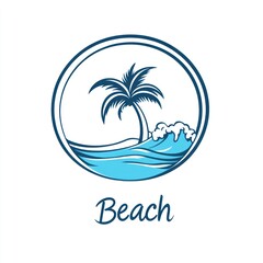 Obraz premium Tropical beach scene in a circular emblem.