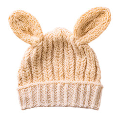 Obraz premium A knitted hat with bunny ears, designed for warmth and playful style.