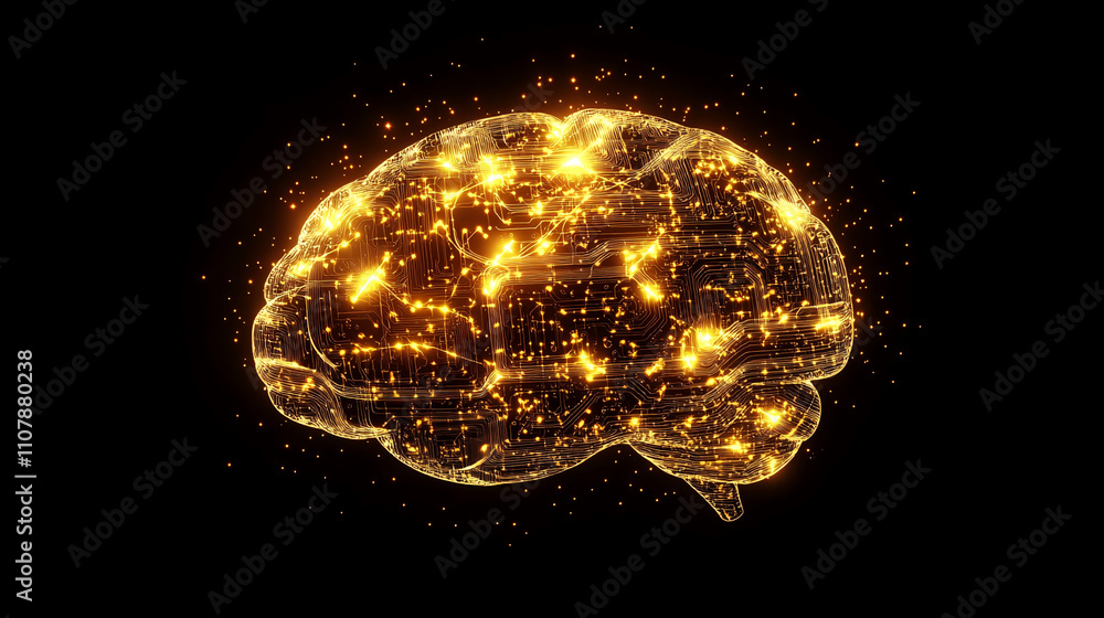 Poster Visualization of a glowing brain showcasing neural connections and activity in a dark environment