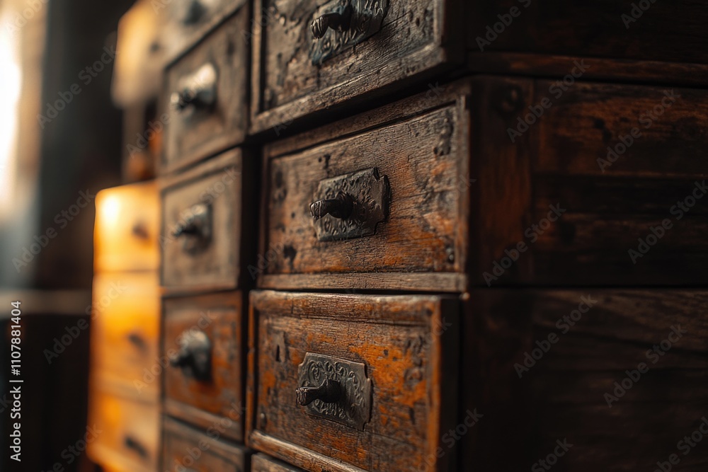 Poster A close-up shot of a drawer with multiple compartments, ideal for use in design or marketing projects