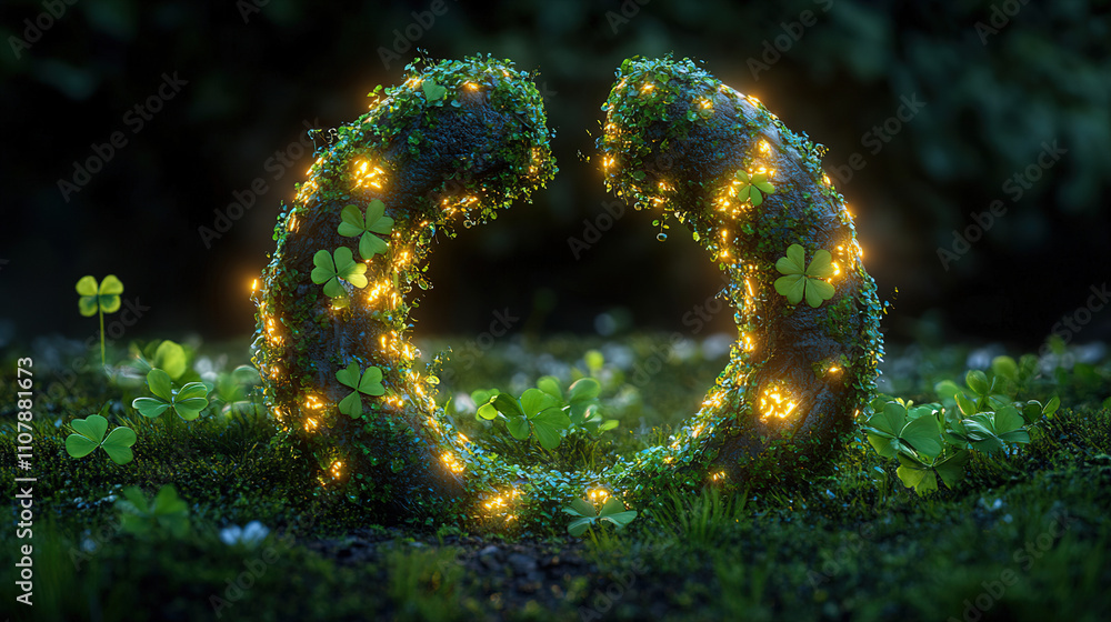 Poster magical glowing loops surrounded by lush greenery create a serene and enchanting atmosphere in a for