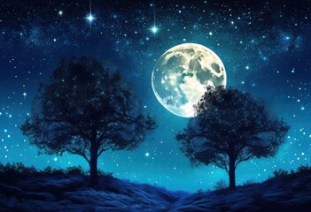stunning night sky featuring vivid moon details illuminating canvas space brilliant stars magical atmosphere, clouds, darkness, illumination, light