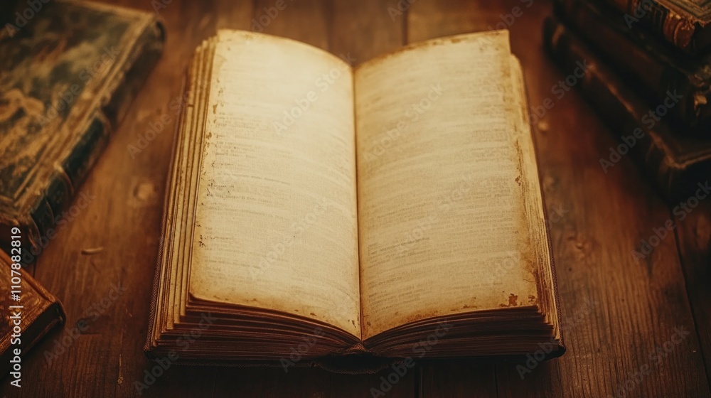Poster a single open book placed on a wooden table