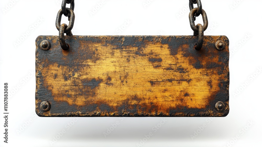 Poster hyperrealistic blank isolated perspective view of a brushed gold rectangular sign with some decorati