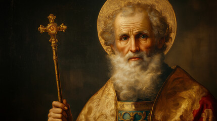 Saint Nicholas with a Staff and Mitre Traditional depiction of Saint Nicholas holding a staff