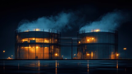 Obraz premium industrial tanks made of wire with a dark background and light inside industrial concep