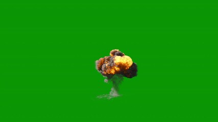 Ground explosion from a bomb or weapon of war, three speeds, 4k 25p, green screen for transparent background
