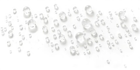 Realistic vector water droplets with light reflections and shadows on a white background, reflection