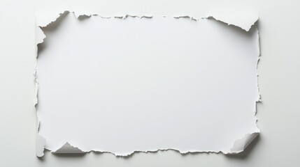 Fototapeta premium A blank sheet of torn white paper with uneven edges, creating a minimalist and textured frame for potential content or designs.