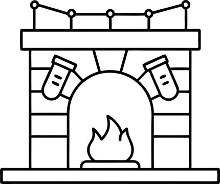 recommend clip art: line art Christmas Fireplace Decorated holiday coloring page for children