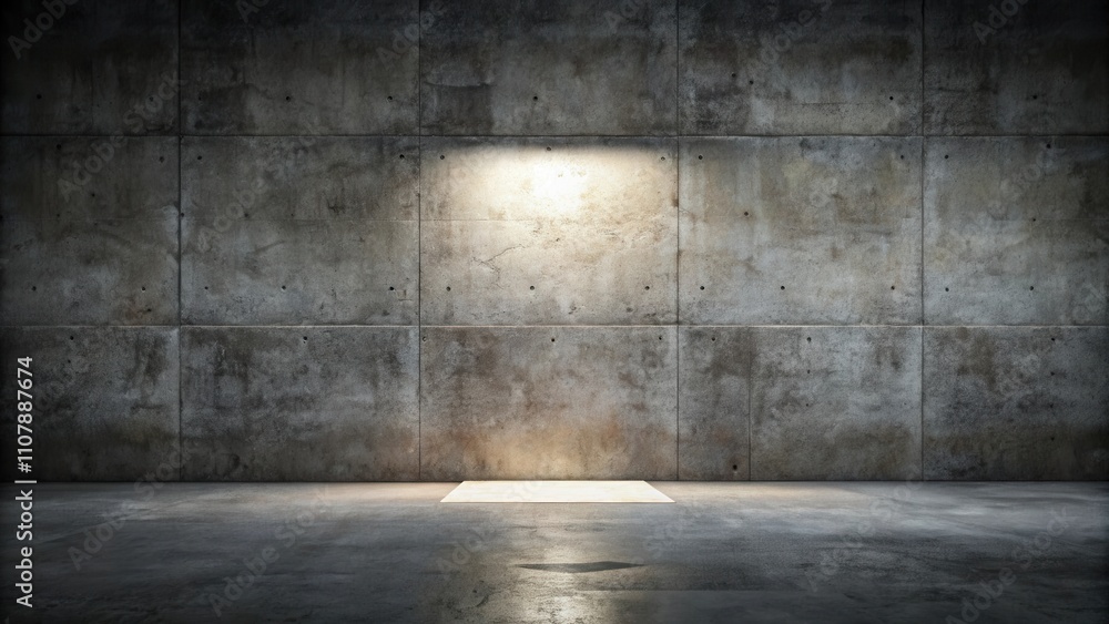 Poster Concrete Room with a Single Light Source and a Blank Square Platform in the Center