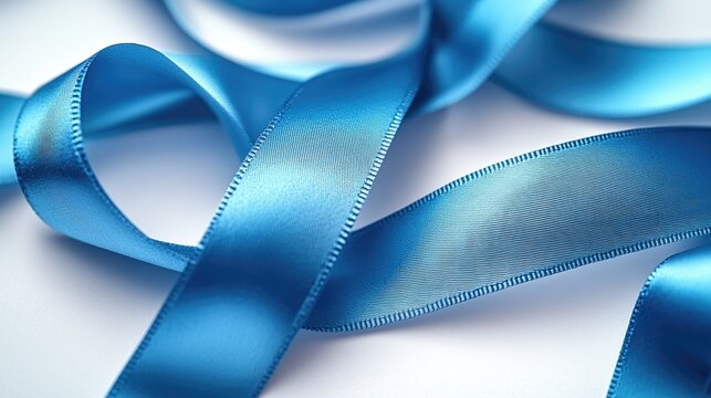 A close-up shot of a blue ribbon on a table, ready for use in various contexts such as events, awards, or decorative purposes - Powered by Adobe
