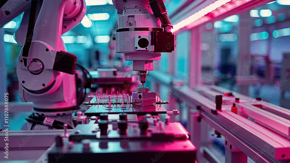 Poster robotic arm showcasing precision automation in modern manufacturing factory with advanced technology