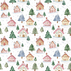 Naklejka premium seamless pattern New Year Christmas watercolor