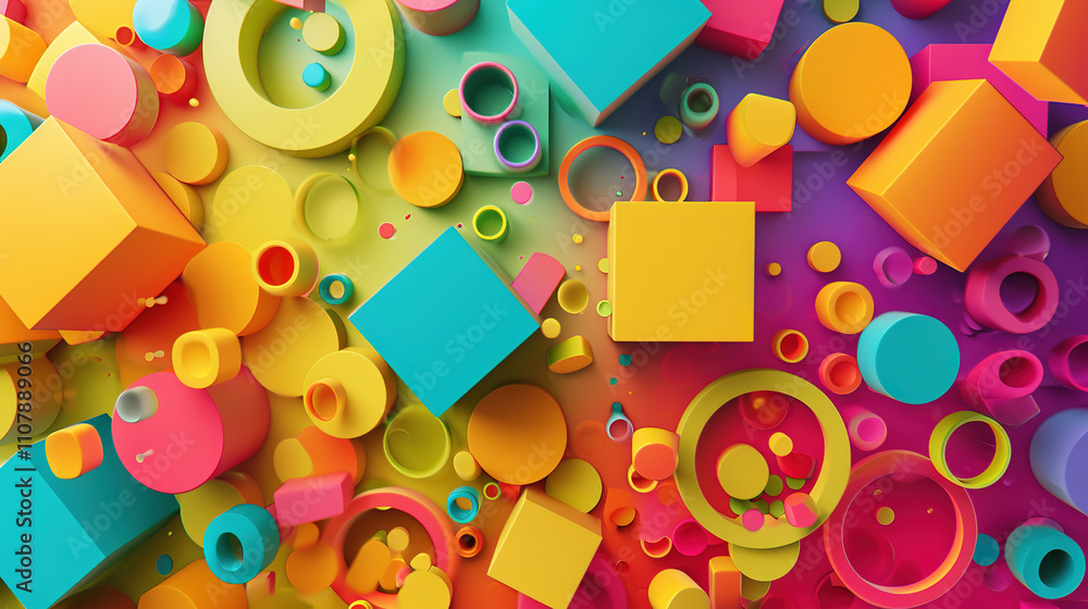 Poster Abstract background with colorful 3D shapes scattered in geometric composition