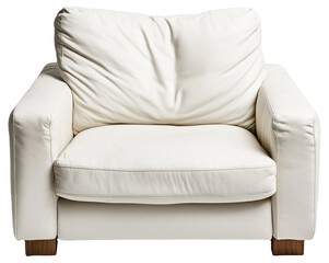 White leather armchair with wooden legs